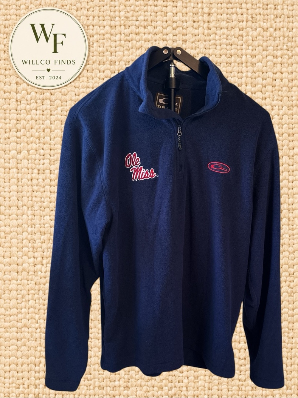 Drake Ole Miss Rebels Men’s Medium Navy Fleece 1/4 Zip Pullover